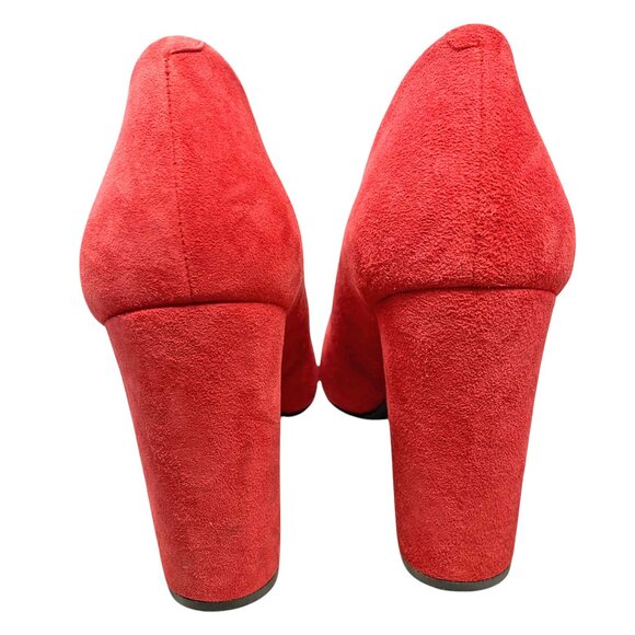 NINE WEST Harlynn Red Suede Ruche Vamp Block Heel Pumps - Picture 9 of 11